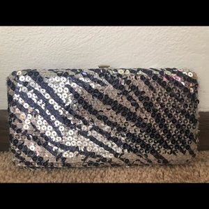 Silver and blue zebra print clutch / wallet